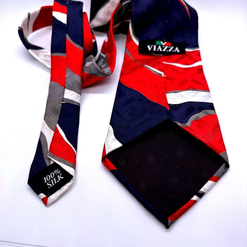 Viazza Silk Tie Abstract Vibrant Red White Blue Patterned Business Casual Office